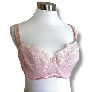 Adore Me 40D Bra Pale Pink Nude Satin Lace Underwire Full Figure Sheer
